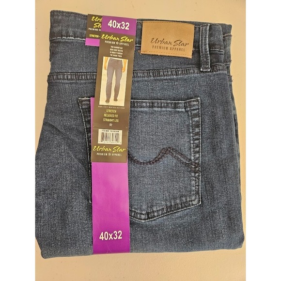 URBAN STAR Men's Blue Jeans 40x32 Stretch Relaxed Fit Straight Leg 5 Pocket NEW - Picture 3 of 3